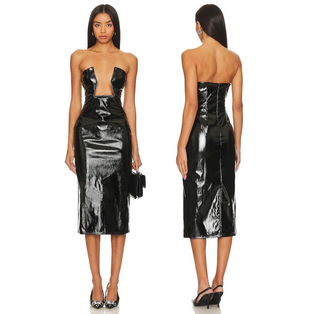 Superdown Julia Midi Dress Faux Leather Strapless Evening Party Formal Prom M